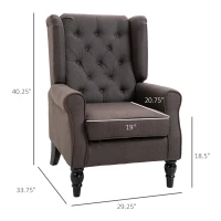 HOMCOM Wingback Accent Chair for Living Room, Button-Tufted Lounge Chair with Round Armrests and Wood Legs, Dark Brown(m-3)