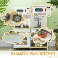 Qaba Pretend Play Kitchen, Kids Kitchen Playset with Stove Microwave Oven, Turning Knobs, Cooking Accessories(m-4)