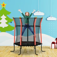 Soozier 63" Kids Trampoline Indoor with Enclosure Net Elastic Thick Padded Pole Gift for Ages 3-10 Years Old Red(m-8)