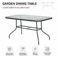 Outsunny Metal Garden Dining Table with Umbrella Hole, Outdoor Patio Table with Tempered Glass Top, 55" x 31.5"(m-7)