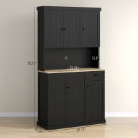 HOMCOM 71" Kitchen Hutch with Microwave Oven Countertop, Buffet with Hutch, Drawer, Black(m-3)