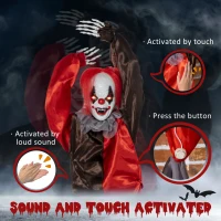Outsunny 36" Outdoor Halloween Decorations Hanging Clown, Sound and Motion Activated Animated Prop, Animatronic Décor with Light Up Eyes, Circus Music(m-6)