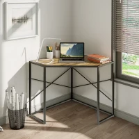 HOMCOM Corner Desk for Small Spaces, Small Computer Desk with Metal Frame, Space Saving Home Office Desk Workstation, Black(m-10)
