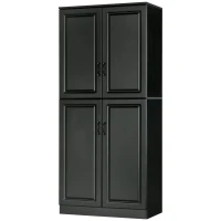 HOMCOM 71" Freestanding Kitchen Pantry Cabinet, Storage Cabinet with 4 Hinged Doors and Adjustable Shelves, Black(m-11)