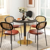 HOMCOM Round Dining Table, Modern Dining Room Table with Faux Marble Top, Steel Base, Space Saving Small Kitchen Table, Black(m-7)