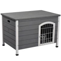 PawHut 31" Folding Dog House, Portable Pet Crate Kennel, Wooden Wire Cage for Miniature and Small Sized Dogs with Lockable Doors Open Top Removable Tray, Grey(m-2)