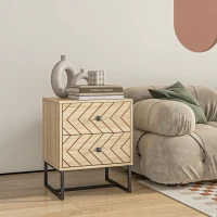 HOMCOM Modern Nightsta, Bedside Table with Drawers, Side End Table with Metal Legs for Bedroom, Zig Zag Design, Natural(m-1)