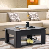 HOMCOM 2 Tier Simple Modern Coffee Table Bottom Shelf Living Room Black(m-4)