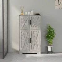 HOMCOM Farmhouse Kitchen Pantry, Freestanding Kitchen Pantry Storage Cabinet with Barn Doors and Adjustable Shelves, Grey(m-9)
