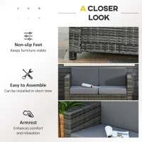 Outsunny 2 Seat Patio Loveseat Deluxe Wicker Sofa Chair Outdoor Rattan Furniture Couch All Weather with Cushion for Balcony, Deck, Garden and Poolside, Grey(m-6)