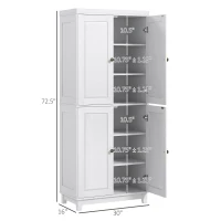 HOMCOM 72.5" Kitchen Cabinet, Pantry Storage Cabinet with 4 Doors, Adjustable Shelves for Dining Room, Distressed White(m-3)