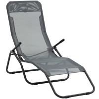 Outsunny Foldable Patio Lounge Chair, Outdoor Beach Lounger with Breathable Mesh Fabric, Zero Gravity Chair with Reclining, Footrests, and Armrests, for Garden, Pool, Grey(m-2)
