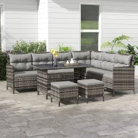 Outsunny 6pcs Outdoor Rattan Sofa Set Garden Wicker Sectional Couch Furniture Set with Dining Table and Chair Grey(m-8)