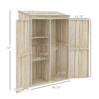 Outsunny Wooden Garden Shed Tool Storage, Garden Shed with Double Magnet Doors, Tilted Roof, 47.25"  x 22.5" x 72'', Natural(m-3)