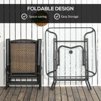 Outsunny 5 Pieces Folding Rattan Patio Table and Chairs for 4 with Umbrella Hole, Tempered Glass Top, Dark Brown(m-5)