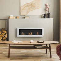 HOMCOM Ethanol Fireplace, 47.25" Wall-Mount 0.3 Gallon Steel 215 Sq Ft., Burns up to 3 Hours, White(m-10)