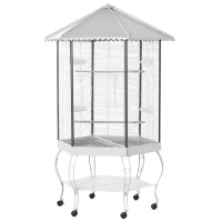PawHut 77" Flight Bird Cage Hexagon Covered Canopy Portable Aviary With Storage(m-11)