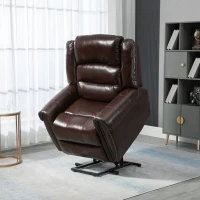 HOMCOM Dual Motor Electric Power Lift Recliner Chair for Elderly with Massage, PU Leather Reclining Chair with Side Pocket, Remote Control with USB Interface, Brown(m-10)