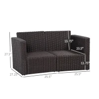 Outsunny 2 Pieces Patio Furniture Set Outdoor Loveseat Wicker Corner Sofa Set Outdoor Freely Combination PE Rattan Furniture, W/ Curved Armrests & Padded Cushion for Balcony, Garden, Lawn, Dark Blue(m-3)