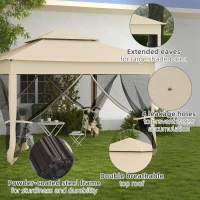 Outsunny Outdoor Patio Pop Up Canopy Gazebo Shelter with Zipper Netting, Carry Bag, 11' x 11', Beige(m-7)