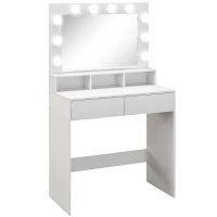 HOMCOM Vanity Table, Makeup Dressing Table with LED Lighting Mirror, Drawers, for Bedroom, White(m-11)