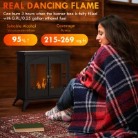 HOMCOM Freestanding Ethanol Fireplace Bioethanol Fireplace Stove, 0.25 Gal Max 269 Sq. Ft., Burns up to 3 Hours, Black(m-4)