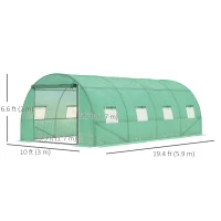 Outsunny Walk-in Tunnel Greenhouse, 19 x 10 x 6.6 ft Hoop House with Zipped Roll-Up Door and 8 Mesh Windows, Outdoor Greenhouse with Galvanised Steel Frame, Green(m-3)