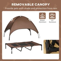 PawHut 48" x 36" Elevated Portable Dog Cot Cooling Pet Bed with UV Protection Canopy Shade, Coffee(m-6)