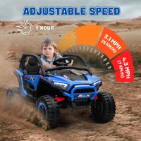 Qaba 2 Seater 24V 7AH Ride on Truck, Electric Car for Kids w/ Spring Suspension, Remote Lights, Horn, Music, Blue(m-5)