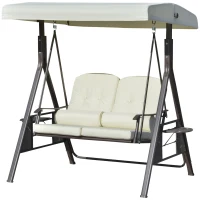 Outsunny 2-Person Patio Swing Bench with Adjustable Shade Canopy, Soft Cushions, Throw Pillows and Tray, Beige.(m-11)