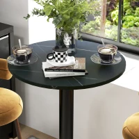 HOMCOM High Top Bar Table, Modern Round Dining Table with Faux-marbled Top and Gold Base, Bistro Table for 2 People, Black(m-9)