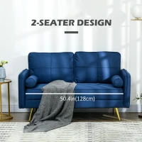 HOMCOM 56" Loveseat Sofa for Bedroom Upholstered 2 Seater Couch with Back Cushions and Pillows, Blue(m-6)