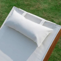 Outsunny Outdoor Wood Sling Chaise Lounge Reclining Garden Mesh Lounger Patio Chair with Headrest Cream(m-7)