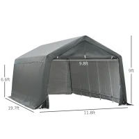 Outsunny 12' x 20' Carport Portable Garage, Heavy Duty Storage Tent, Patio Storage Shelter w/ Anti-UV PE Cover and Double Zipper Doors, for Motorcycle Bike Garden Tools, Gray(m-3)