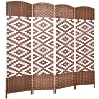 HOMCOM 4 Panel Room Divider, 6 Ft Indoor Portable Folding Privacy Screens, Diamond Hand-Woven Double Hinged Freestanding Partition Wall Dividers for Home Office, Brown(m-11)