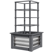 Outsunny Wooden Raised Garden Bed with Trellis, Galvanized Planter Box Elevated Garden Bed for Garden, Patio, Gray