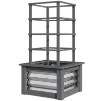 Outsunny Wooden Raised Garden Bed with Trellis, Galvanized Planter Box Elevated Garden Bed for Garden, Patio, Gray(m-1)