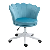 HOMCOM Adjustable Height Study Chair, Mid Back Velvet Office Chair with Swivel Wheels for Living Room, Study, Blue(m-11)