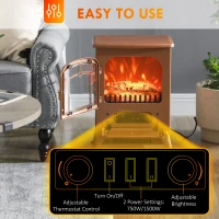 HOMCOM Fireplace Stove, Electric Fireplace Heater with Realistic LED Flames and Logs, 725W/1450W, Dark Brown(m-5)