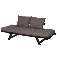 HOMCOM Convertible Sofa Bed Futon Loveseat Living Room with Pillow, Adjustable 3-Position Sofa Bed Soild Wood Frame, Dark Grey(m-7)