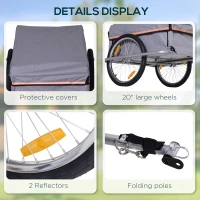 Aosom Bicycle Cargo Trailer Cart Carrier Garden Use w/ Quick Release, Cover, Grey(m-6)