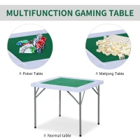 HOMCOM 35" 4-Player Mahjong Game Portable Folding Table for Poker Dominoes Card with Cup and Coin Holders(m-5)