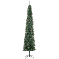 HOMCOM 9.5ft Pencil Christmas Tree, Slim Xmas Tree with Realistic Branches, Pine Cones and Metal Base, Green