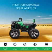 Aosom Kids Ride-on Car, 12V/10AH Four Wheeler Kids ATV, Battery Powered Off-Road Quad with MP3, Headlights, Suspension, 1.8-5 mph, Green(m-4)