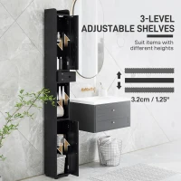 HOMCOM Narrow Bathroom Cabinet, Tall Bathroom Storage Cabinet with Barn Doors, Drawer and Adjustable Shelves, Black Wood Grain(m-5)