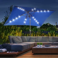Outsunny 6.5x10ft Patio Umbrella Rectangle Solar Powered Tilt Aluminum Outdoor Market Parasol with LEDs Crank (Dark Blue)(m-9)