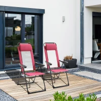 Outsunny Folding Patio Dining Chairs Set of 2, Outdoor Deck Chair with Adjustable Sling Back, Camping Chair with Removable Headrest for Garden, Backyard, Lawn, Red(m-10)