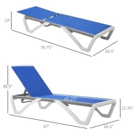 Outsunny Outdoor Chaise Lounge Chair, Patio Aluminum Tanning Chair with 5-Level Adjustable Back, Portable Wheels, Breathable Mesh Fabric, for Pool, Deck,  Garden, Blue(m-3)