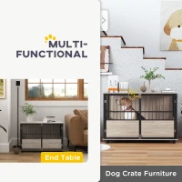 PawHut 39.5" Furniture Style Dog Crate End Table w/ 3 Doors for Small to Large Dogs, Walnut Finish(m-5)