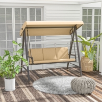 Outsunny 3 Seater Patio Swing Chair, Porch Swing with Adjustable Canopy and Removable Cushions, Outdoor Swing Seat, Beige